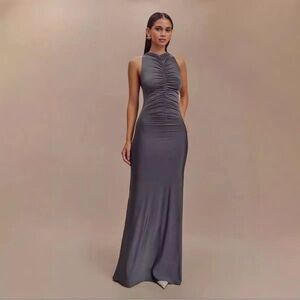 Meshki Priya Slinky Ruched Halter Maxi Dress